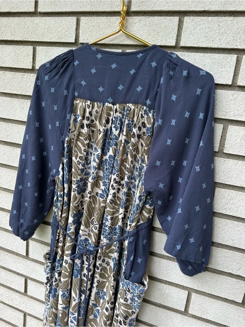 Free People Tululla Floral Patchwork Deep V Boho Mini Tunic Dress XS